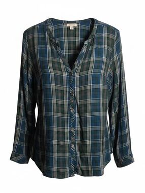J. Jill Blue and Green Plaid Button-Down Shirt